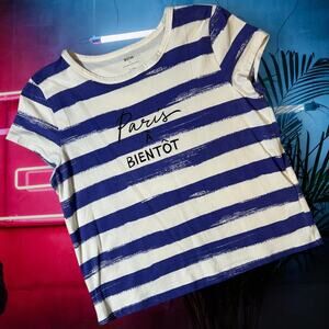 Maeve Anthropologie Paris À Bientôt Striped Graphic Tee Women’s XL W01